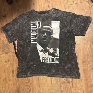 Inspirational Ashy Grey Malcom X Graphic T-Shirt Mens Medium Oversized